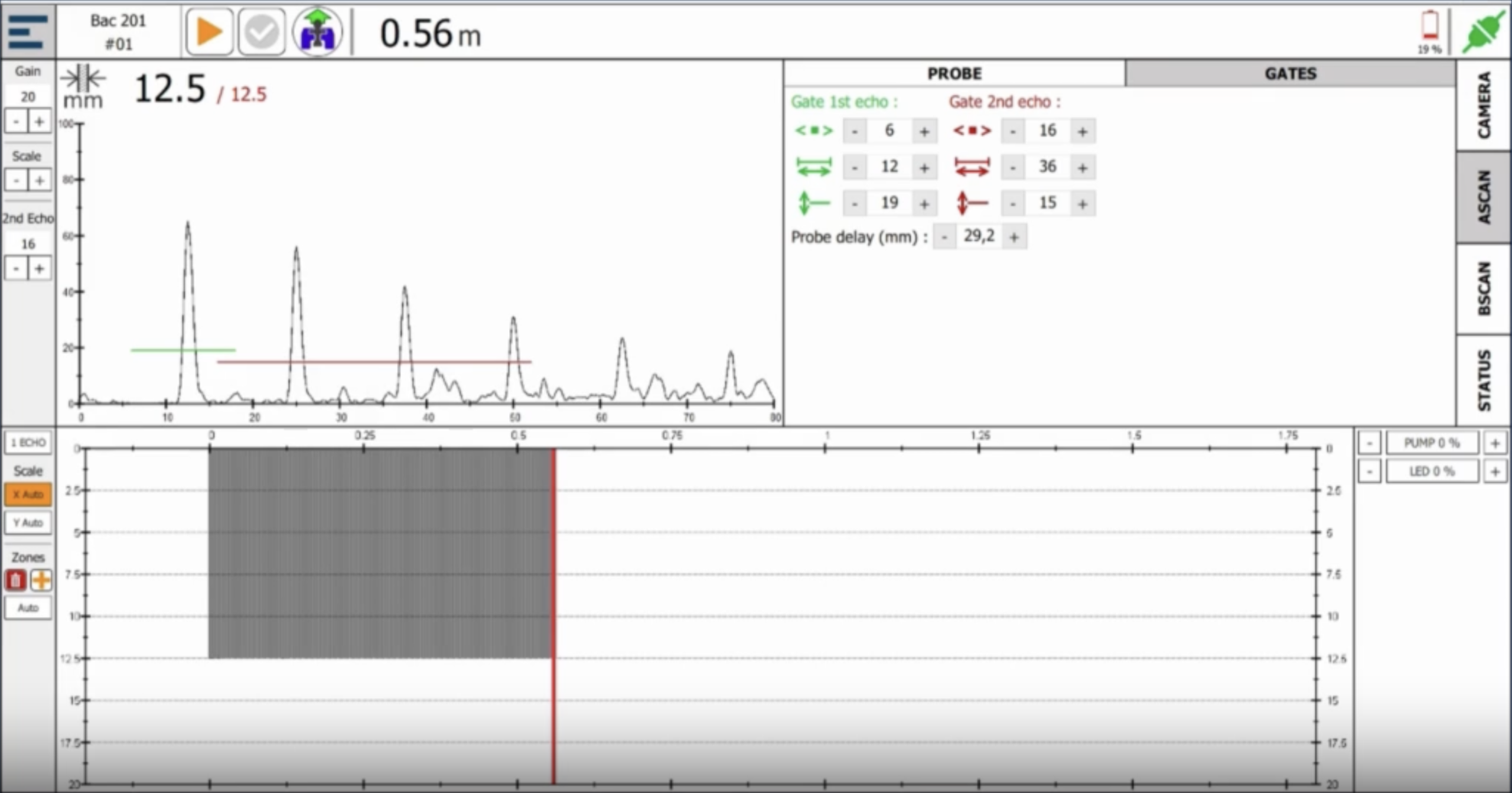 Acquisition simultanée A-scan et B-scan sur scanner UT B-scan sur perche